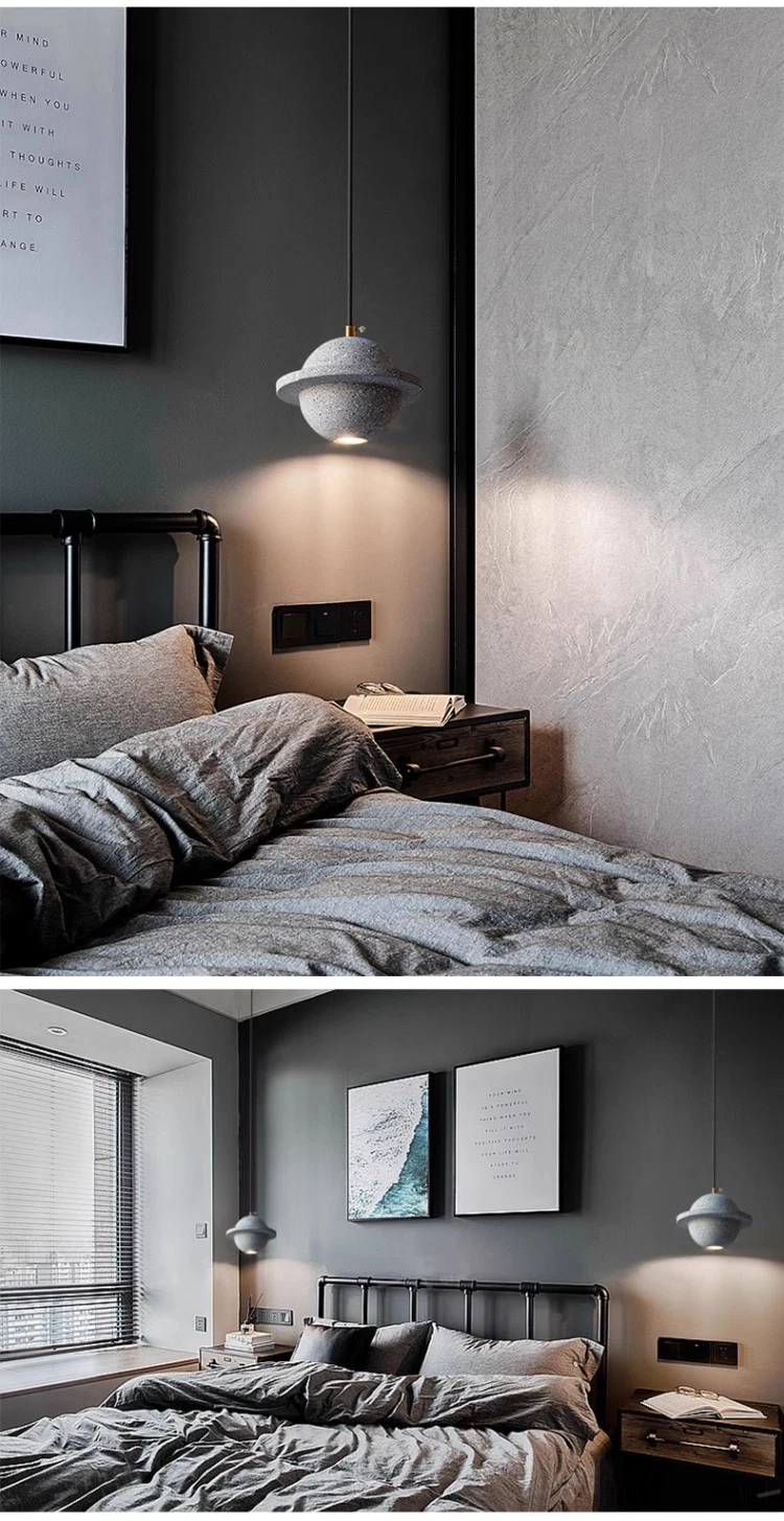 Industrial Wind Cement Planet Small Chandelier Bedroom Bedside Lamp LED Lighting.