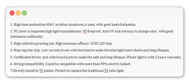 LED Tube Lighting T5 Energy-Saving Lamps Replacement Electronic Ballast Compatible