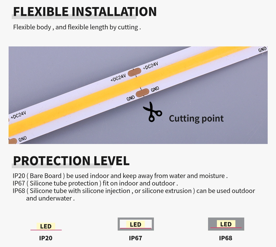 528LED/M LED COB Strip Light Cabinet lamp decorative lamp DOT Free 2700K, 3000K, 4000K, 6000K