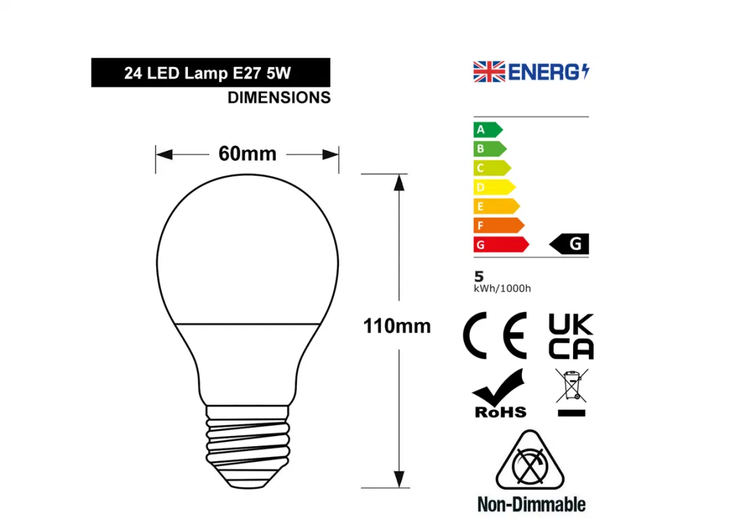 A19 5W LED White GLS Light Bulb E27 B22 LED Light Bulbs Incandescent Bulb Replacement for Home Lighting Equivalent LED Lamps for Chandelier Lamparas Luminaires