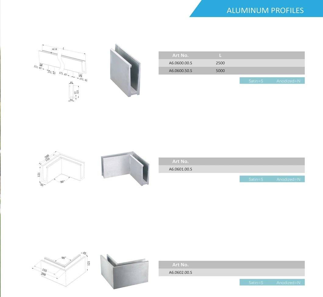 Wall Aluminium Profile End Cap for Wood Handrail Glass Balustrade