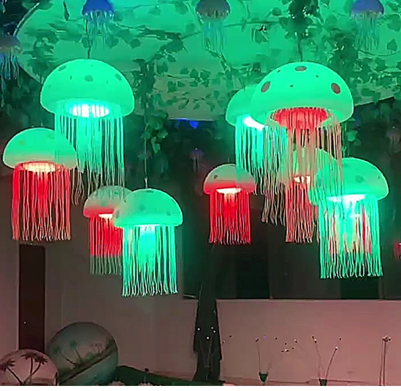 LED Jellyfish Lamp Christmas Decorations Outdoor Rainproof Net Red Hall Atmosphere Lamp Colorful Color Changing Atmosphere Decorative Lamp Optic Fiber Lighting