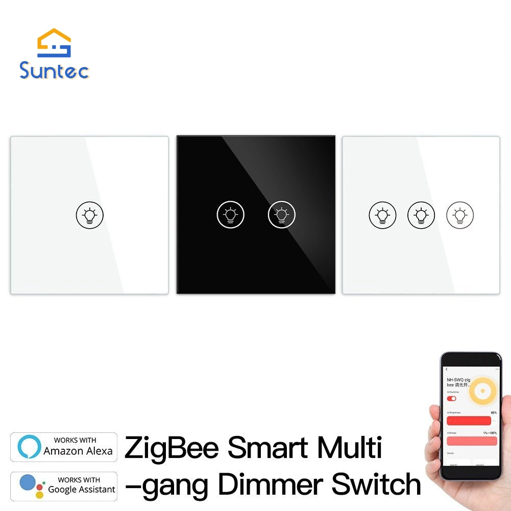 Zigbee 2gang EU Black Smart Light Dimmer Switch Smart House