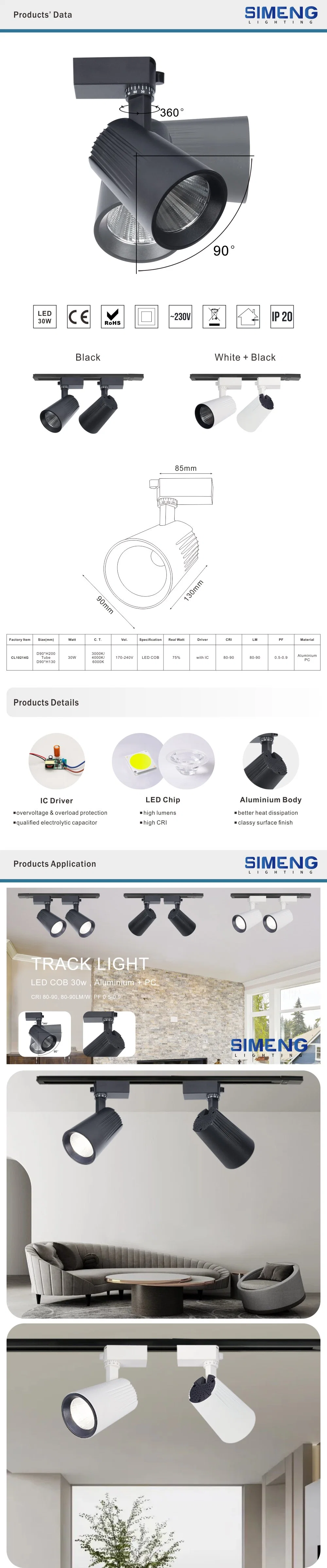 Customization Commercial Indoor Lighting Die-Casting Indoor Suspended Track Lighting