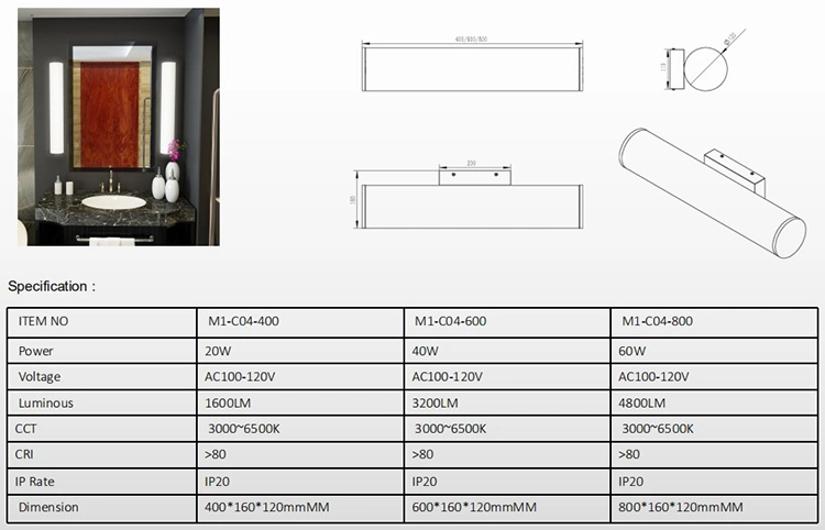 Vanity Mirror Wall Light AC100-120V LED Bathroom Tubes Wholesaler