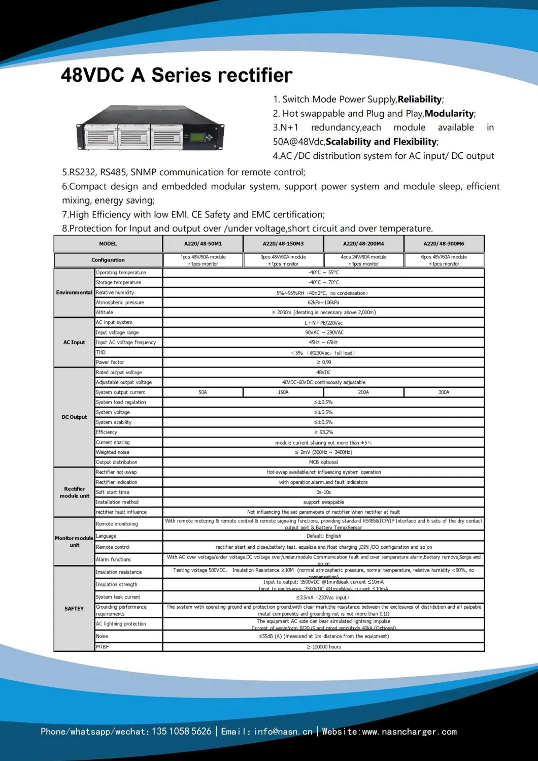 220V AC 48V DC Power Rectifiers for Telecom Switching Power Supply SMPS Available