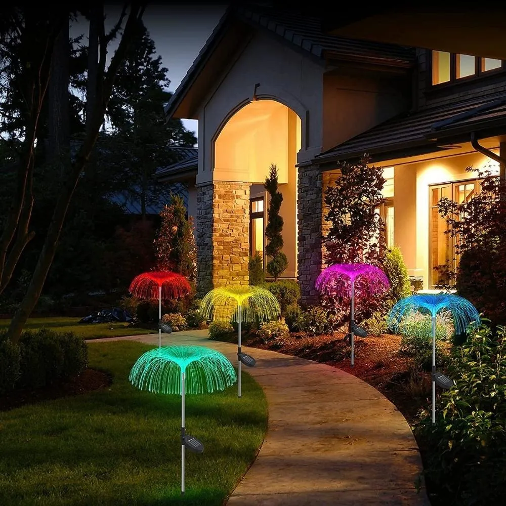 Jellyfish Lamp Color Changing Solar LED Outdoor Jellyfish Fiber Optic Garden Floor Lawn Pathway Street Lighting D&eacute; Cor Wyz20504