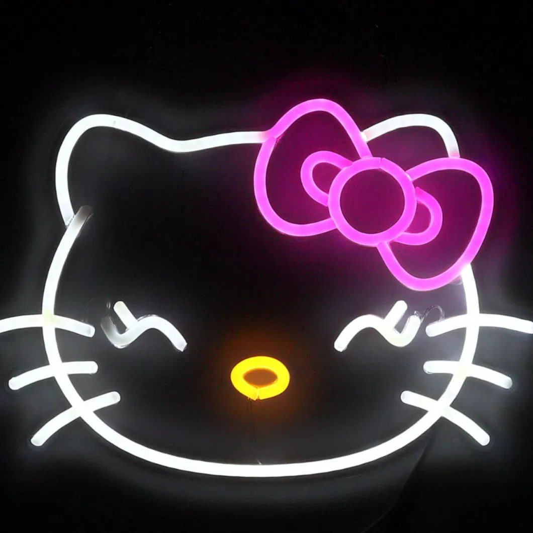 Goldmore1 Hello Kit Neon Sign, Anime Kawaii Cat Neon Light for Bedroom, Game Room, Kids Birthday Xmas Easter Party Decor Gift