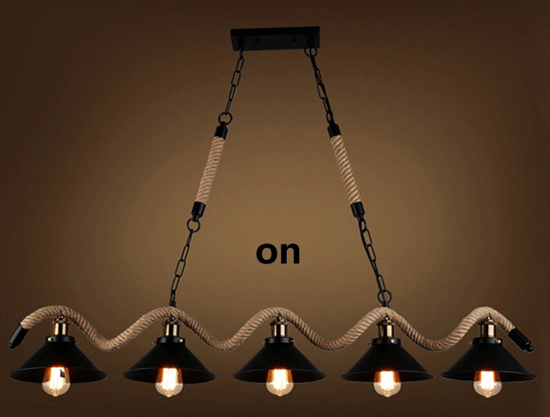 Vintage Hemp Rope Chandelier Lamp Hanging Pendant Light Indoor Decoration Lighting