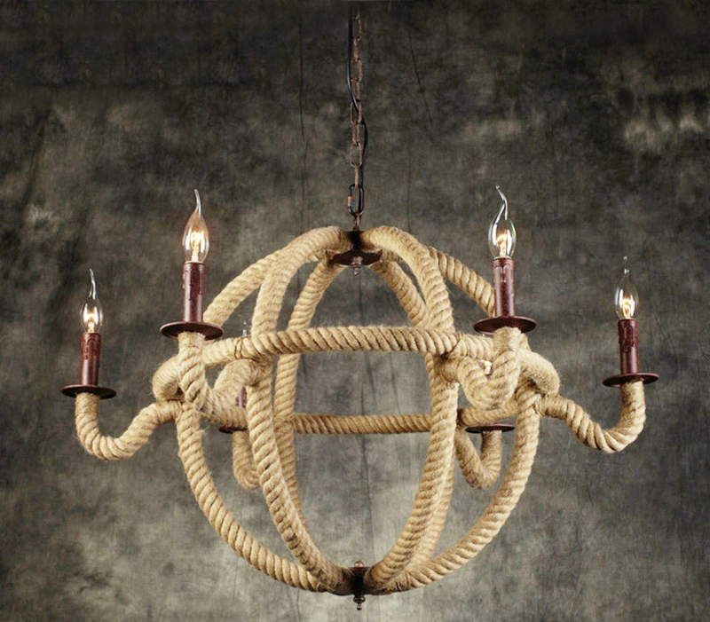 Vintage Hemp Rope Chandelier Lamp Hanging Pendant Light Indoor Decoration Lighting