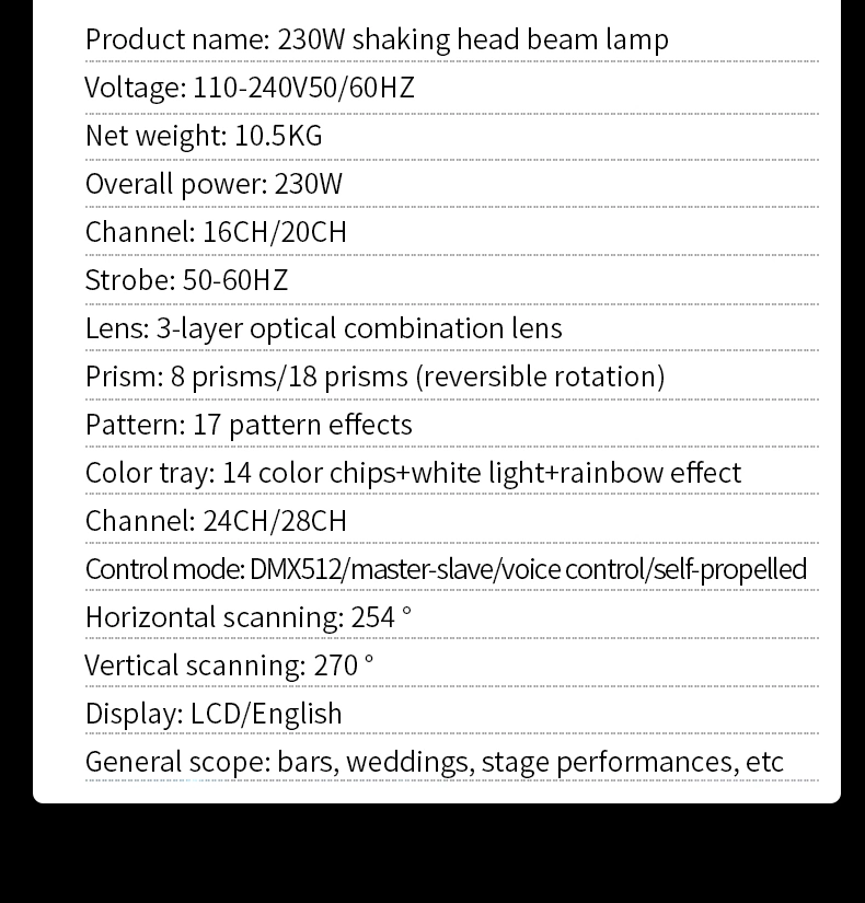 2023 New Professional Light Sharpy 7r Moving Head Light Mini 230W Beam for DJ Disco Nightclub Wedding Party