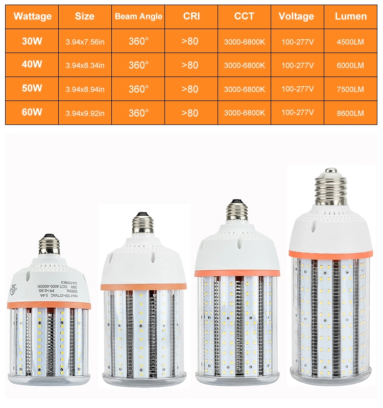Large Mogul E39 Base 5000K Daylight IP64 LED Corn Light Bulb for Indoor Outdoor Area Lighting