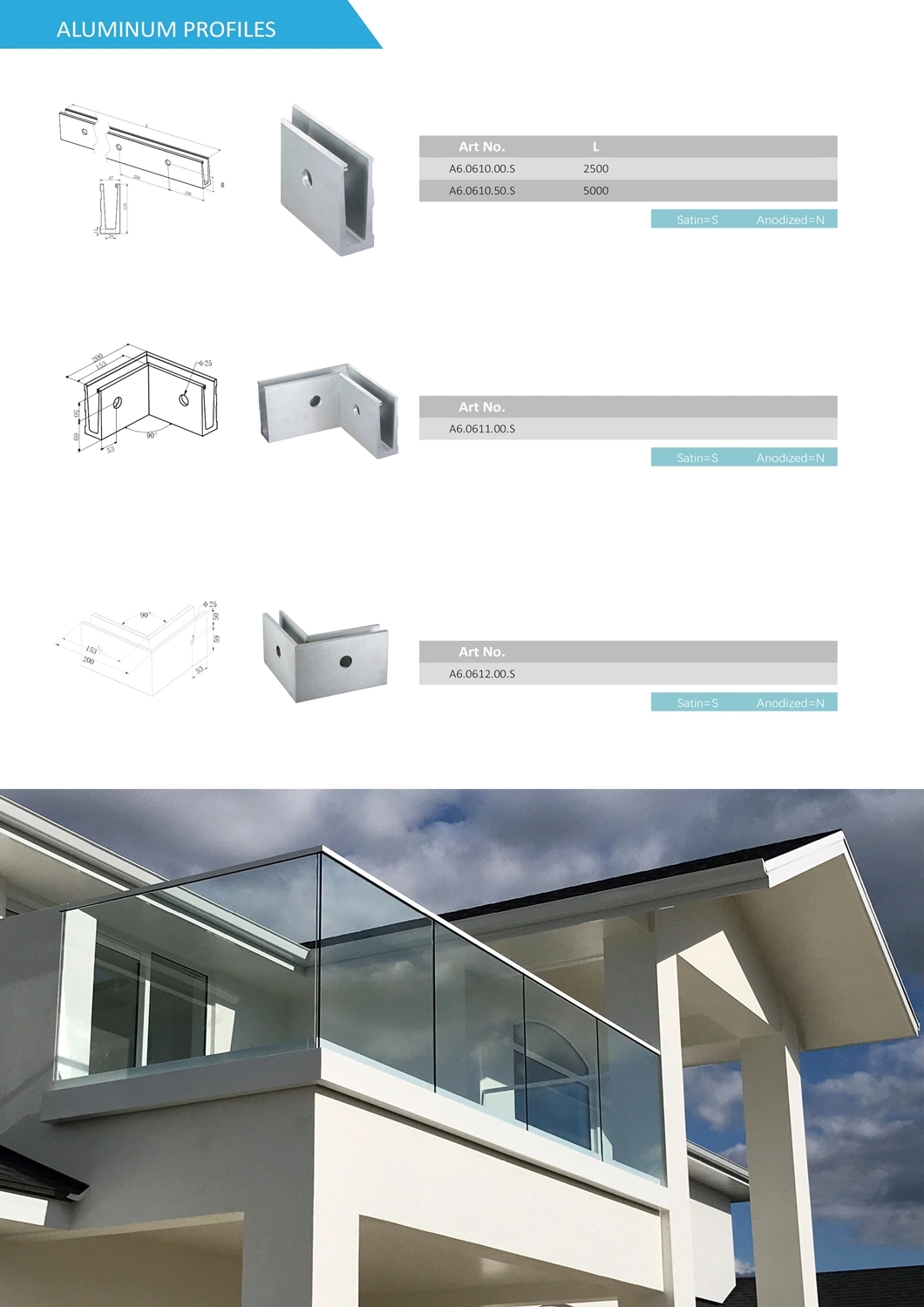 Wall Aluminium Profile End Cap for Wood Handrail Glass Balustrade
