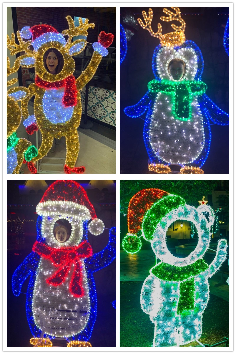 Outdoor 2D Lighted Motif Christmas Photo Frame Illumination for Commercial Winter Show