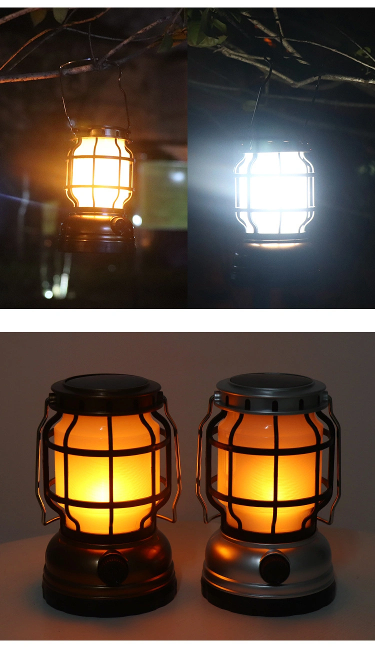 Multifunctional Outdoor Power Vintage Lights Camping Lights Flame Ambient Solar Camping Lights Handheld LED Lighting Rechargeable Retro Classic Camping