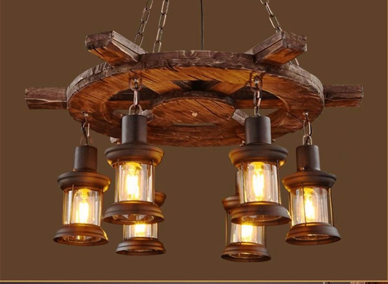 Nordic Industrial Style Interior Decoration Wooden Wrought Iron LED Lighting Chandelier