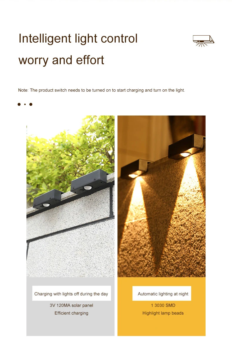 Solar Wall Washing Lamp Waterproof Outdoor LED Wall Light Courtyard Decorative Balcony Garden