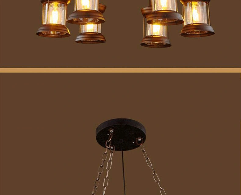 Nordic Industrial Style Interior Decoration Wooden Wrought Iron LED Lighting Chandelier