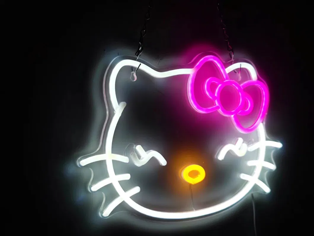 Goldmore1 Hello Kit Neon Sign, Anime Kawaii Cat Neon Light for Bedroom, Game Room, Kids Birthday Xmas Easter Party Decor Gift