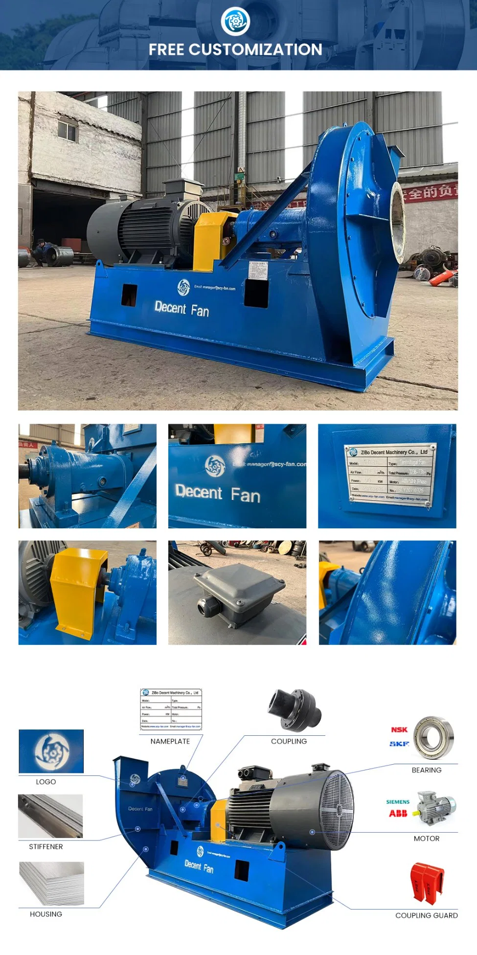 Free Customization 37kw Centrifugal Suction Blower Boiler Exhaust Fan ID Blower Induced Draught Fan Industrial Fans Extractor Fan