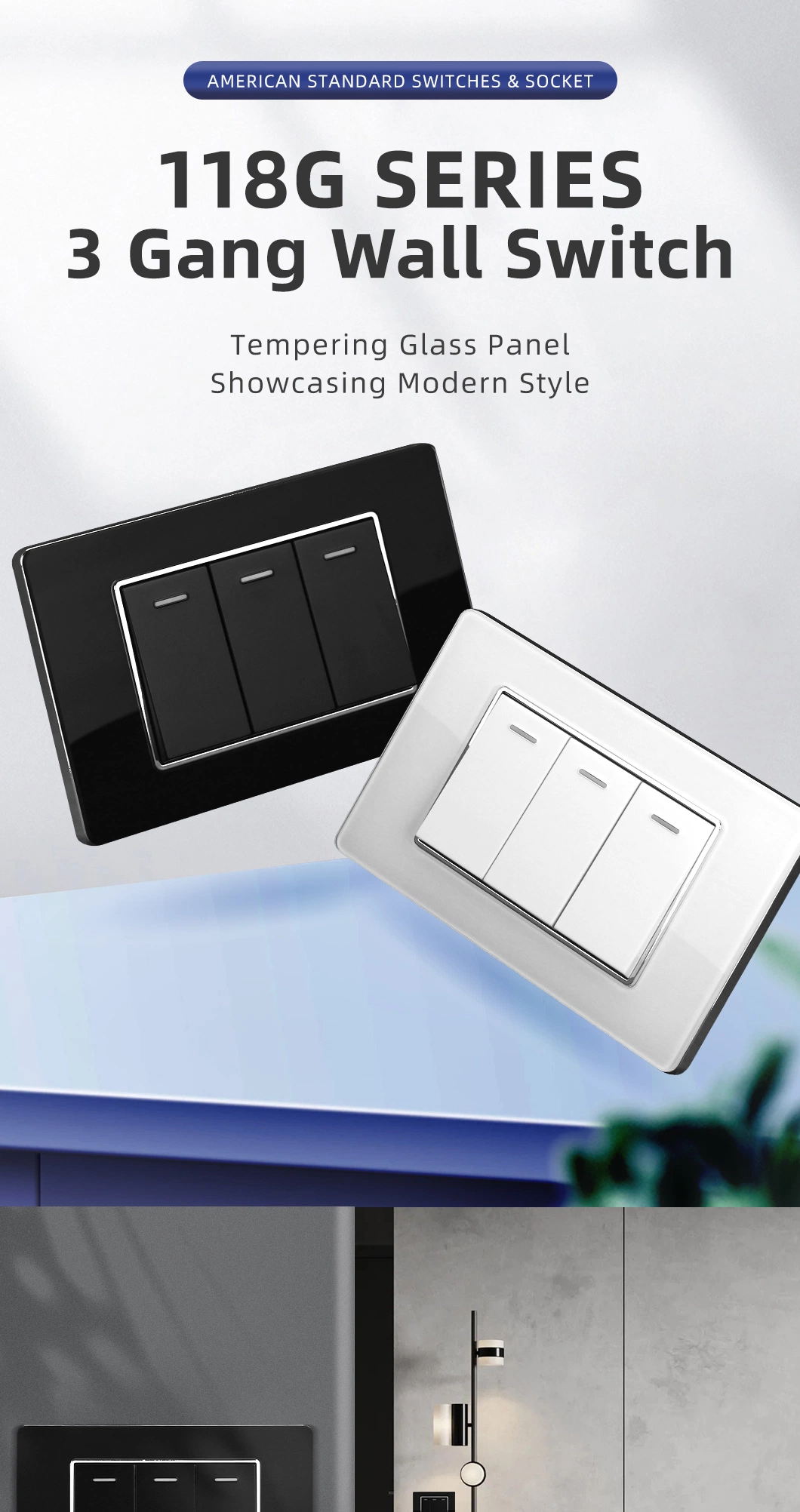 Luxury New Design China Manufacturer 3 Gang on off Switch