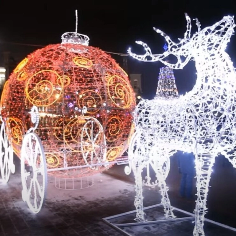 3D Animal Christmas Decorations Motif Lights Horse Carriage Wedding Park Garden Decors Royal Cinderella Princess Decorative Lamps