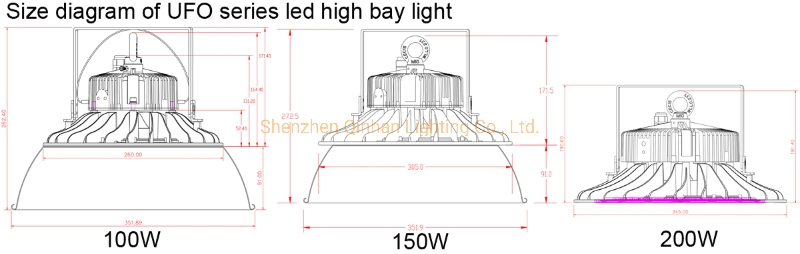 150lm/W IP65 Industrial 200W LED Ceiling Warehouse UFO High Bay Lighting