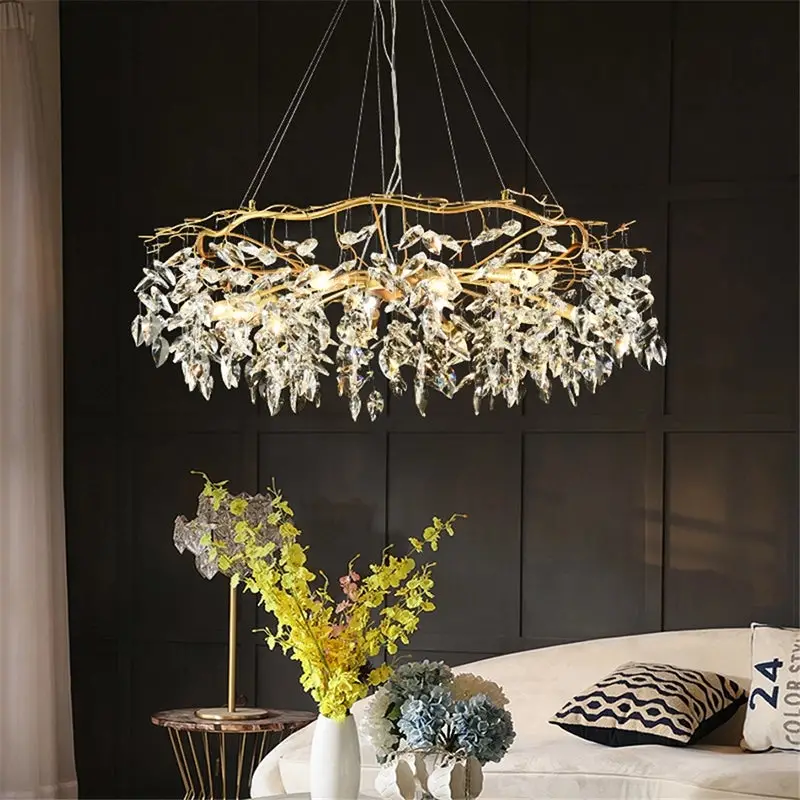 Decoration Home Design Golden Luxury Crystal Branch Light Fixture LED Chandelier Lighting for Living Room Dining Room