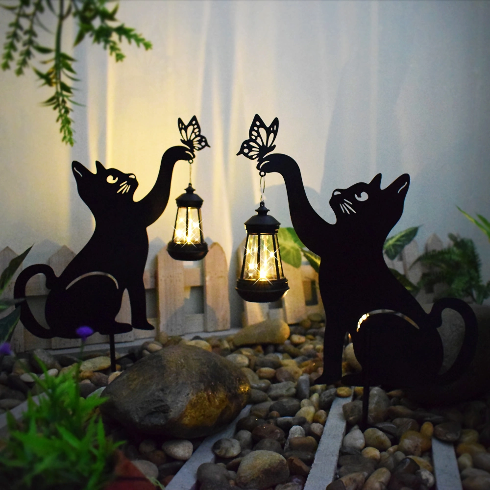 Solar LED Outdoor Garden Decorative Lamp for Garden Black Cat Landscape Lighting Water-Resistant Light Controlled Solar Cat Accent Light Garden Decoration