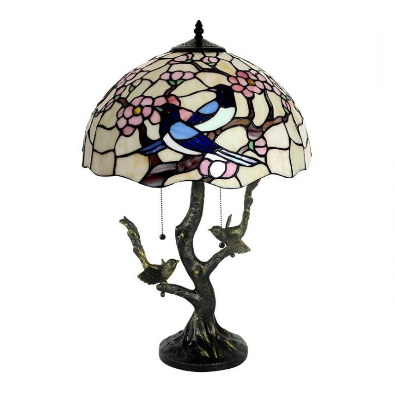 Antique Stained Glass Bird Art Decor Luxury Beautiful Large Bedroom Tiffany Bedside Table Lamps (WH-TTB-08)