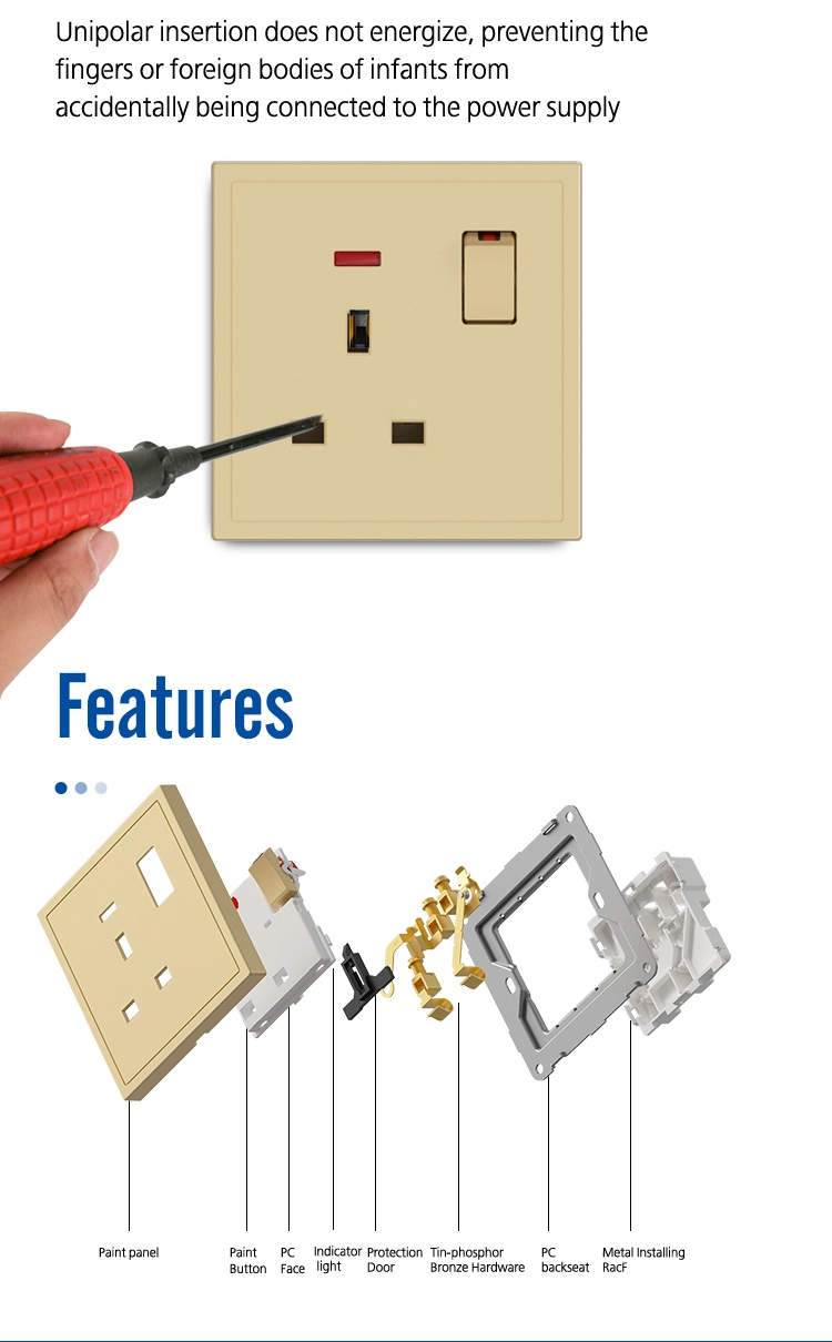 S1.4 Golden Smart Black Metal/PC Modern Light Switch Plates Switch Socket Wall Switches with LED