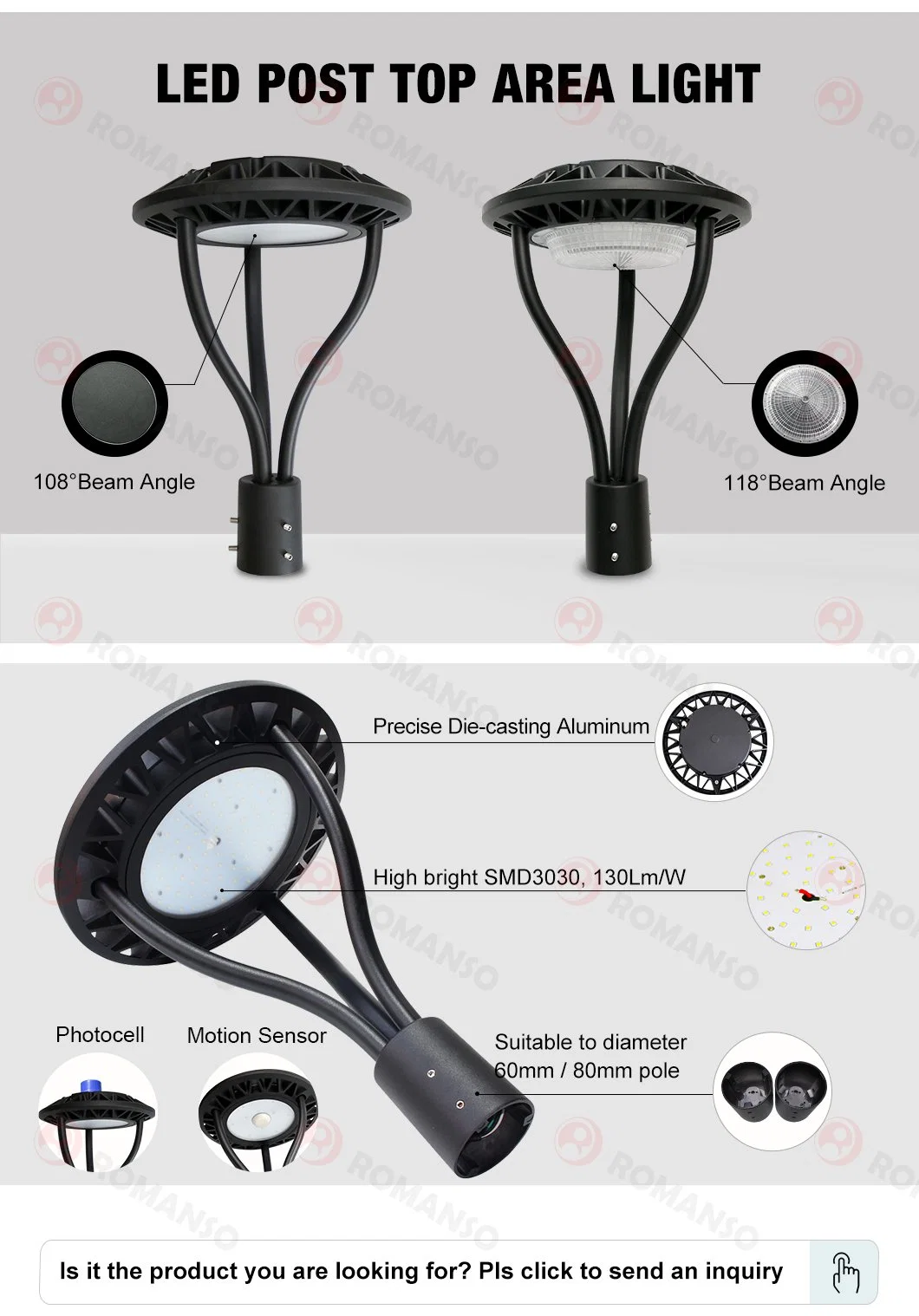 Hot Selling Decorative Outdoor Garden Path Light 100W 150W 200W 240W Post Top Garden Pole Lighting