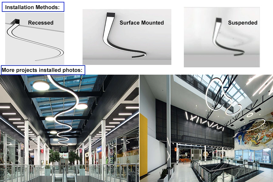 60X80mm Round/Curve/Oval Shape LED Linear Light with Suspension Ceiling Mounted for Modern Office Reception