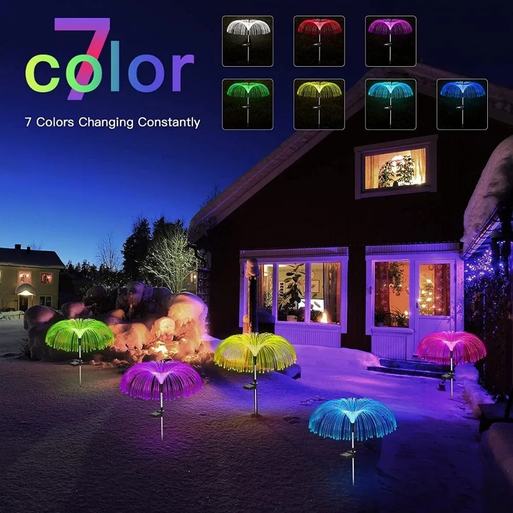 Jellyfish Lamp Color Changing Solar LED Outdoor Jellyfish Fiber Optic Garden Floor Lawn Pathway Street Lighting D&eacute; Cor Wyz20504