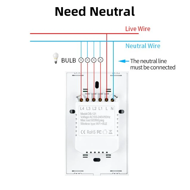 WiFi Wall Touch Smart Light Switch with Neutral Wire