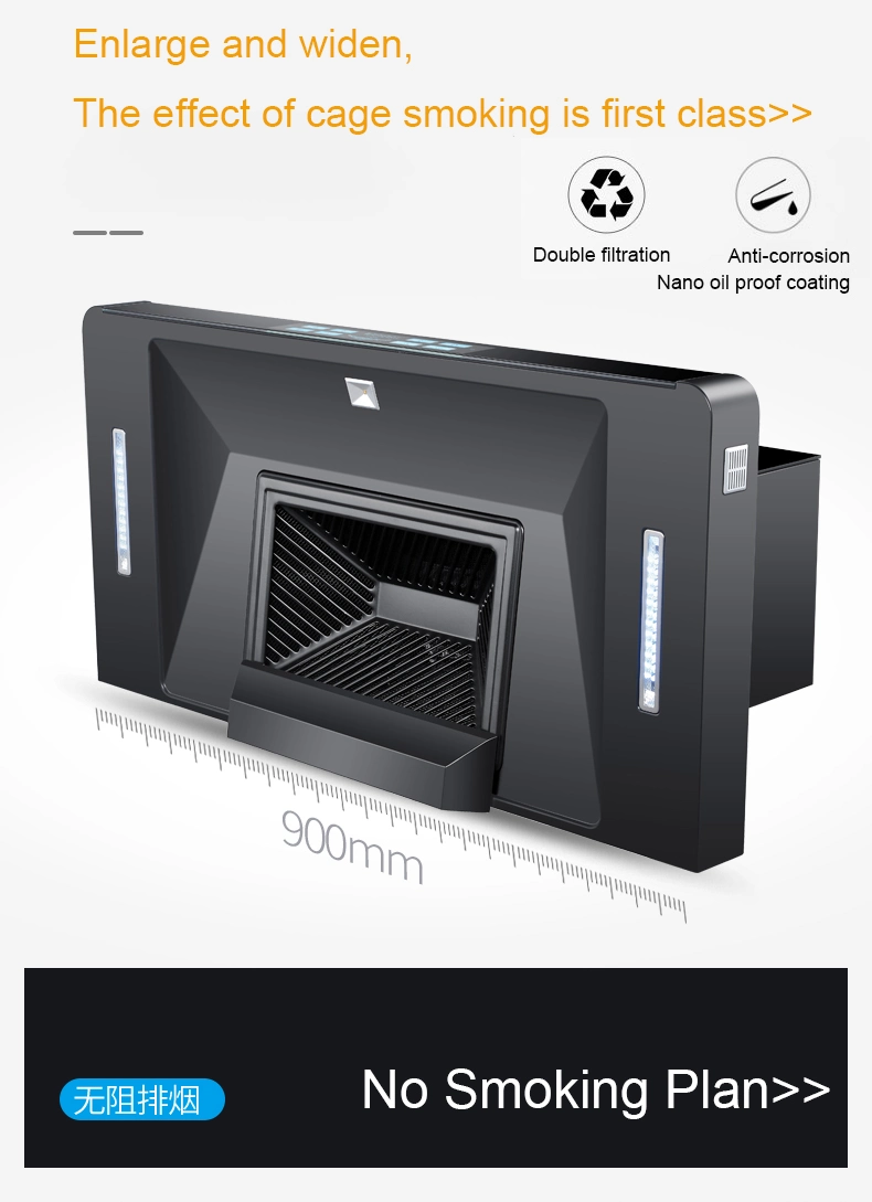 900mm Black Nano Top Suction Side Wall Mounted Kitchen Hood