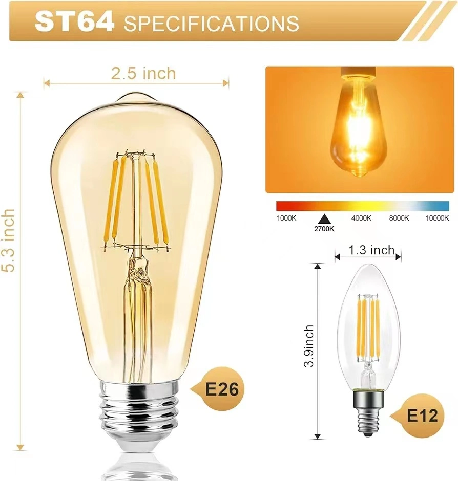 110V-220V Antique Incandescent Filament Lamp St64 St58 E26 E27 B22 Retro Decorative Light 25W 40W 60W Vintage Style Edison Bulbs