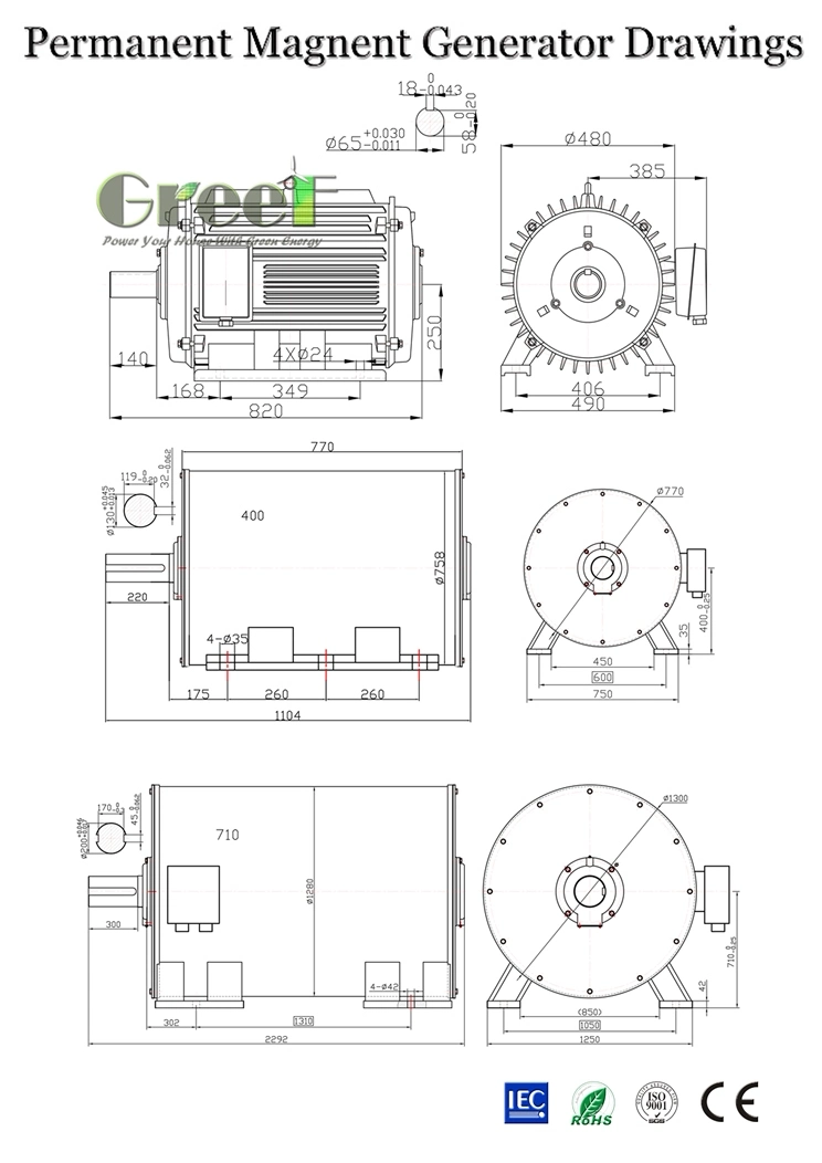 10kw-50kw Low Rpm Permanent Magnet Generator with 3 Phase