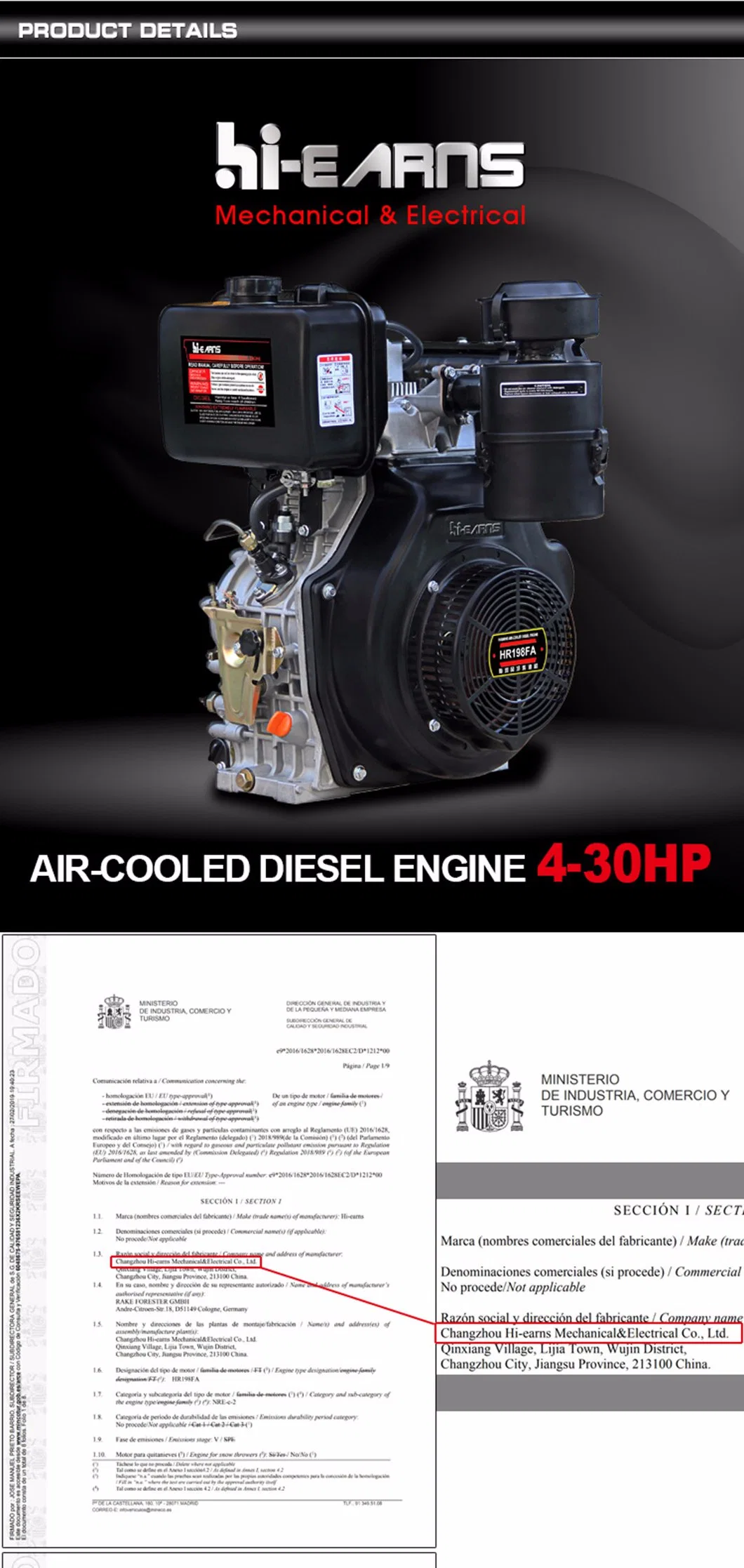 14HP 4-Stroke Power Diesel Engine Featured Generator (HR192FB)