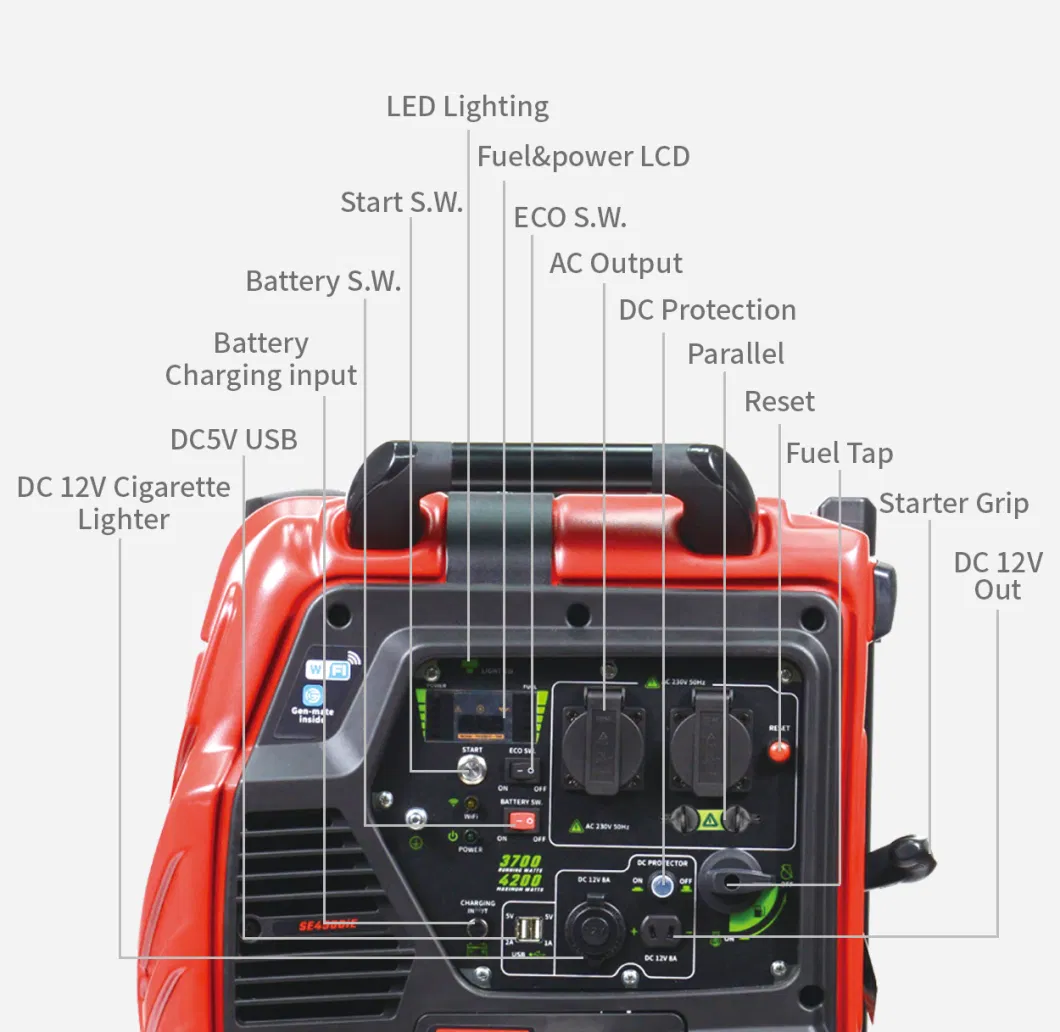 Se4500ie 3000W 3kw 4kw Super Silent Camping or Home Use Portable Gasoline Engine Inverter Generator with Wheels