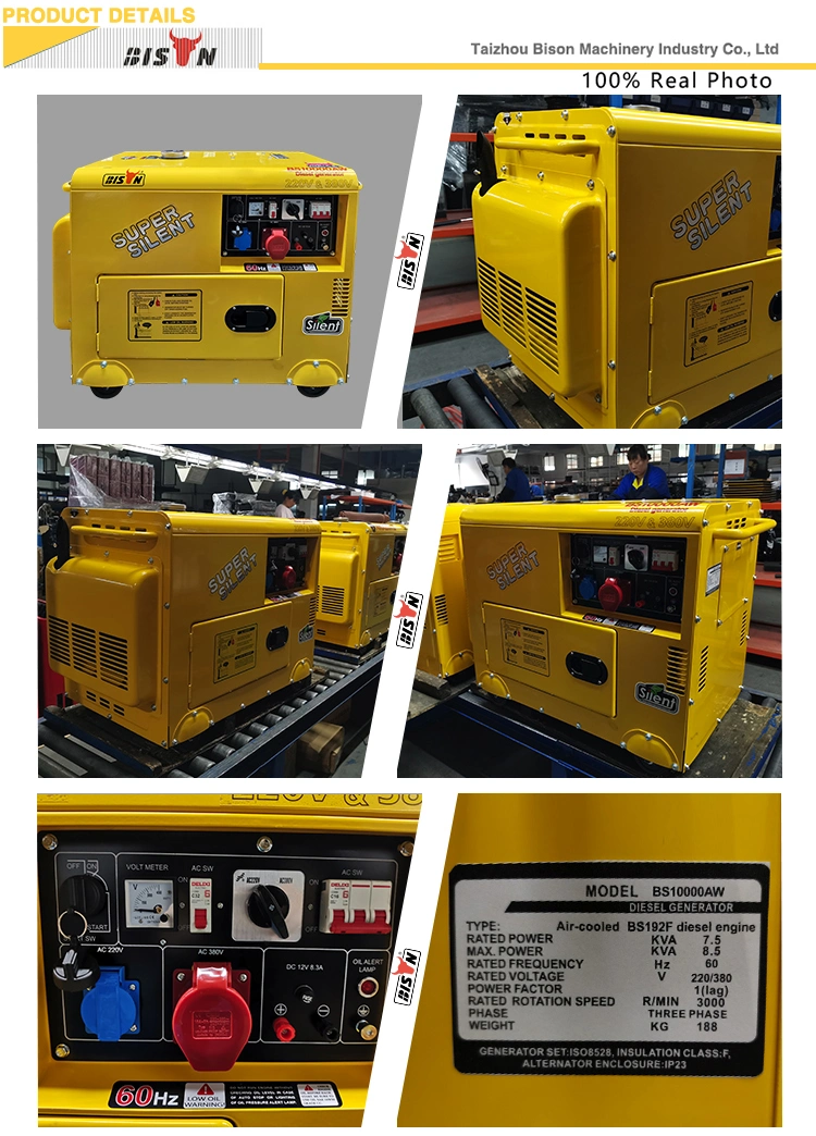 Bison Air Cooled 5kw 5kVA 6 Kw 6 kVA 7kVA 8kVA 240 V Small Key Start Soundproof Diesel Engines Generator for House