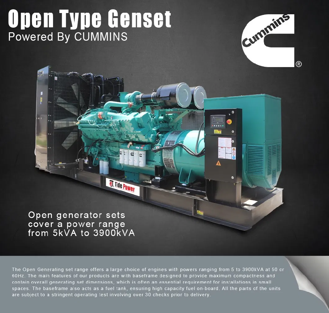 Tide Power 125kVA 50Hz Cummins Dcec Diesel Generator Set Open Type, Power Range From 20 to 500kVA Open Series, Leroysomer/Stamford/Tide, Comap/Deepsea