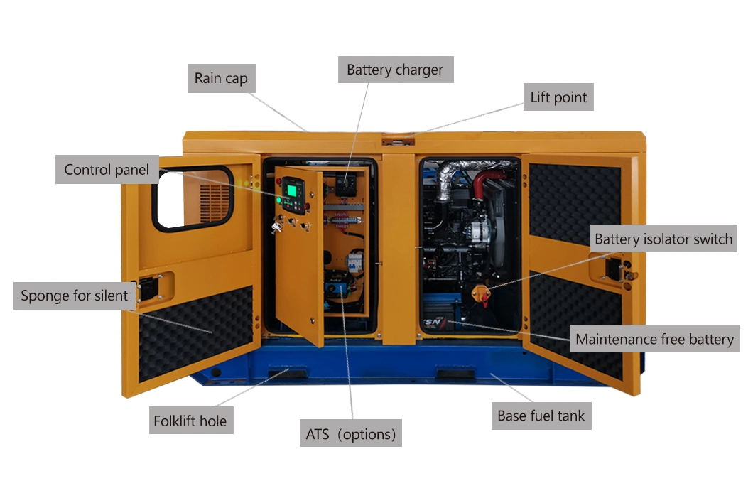 Emergency Electricity Back up Power Factory 60Hz Three Phase 80/100/120/150/160/180/200kw kVA Silent Diesel Generator with ATS