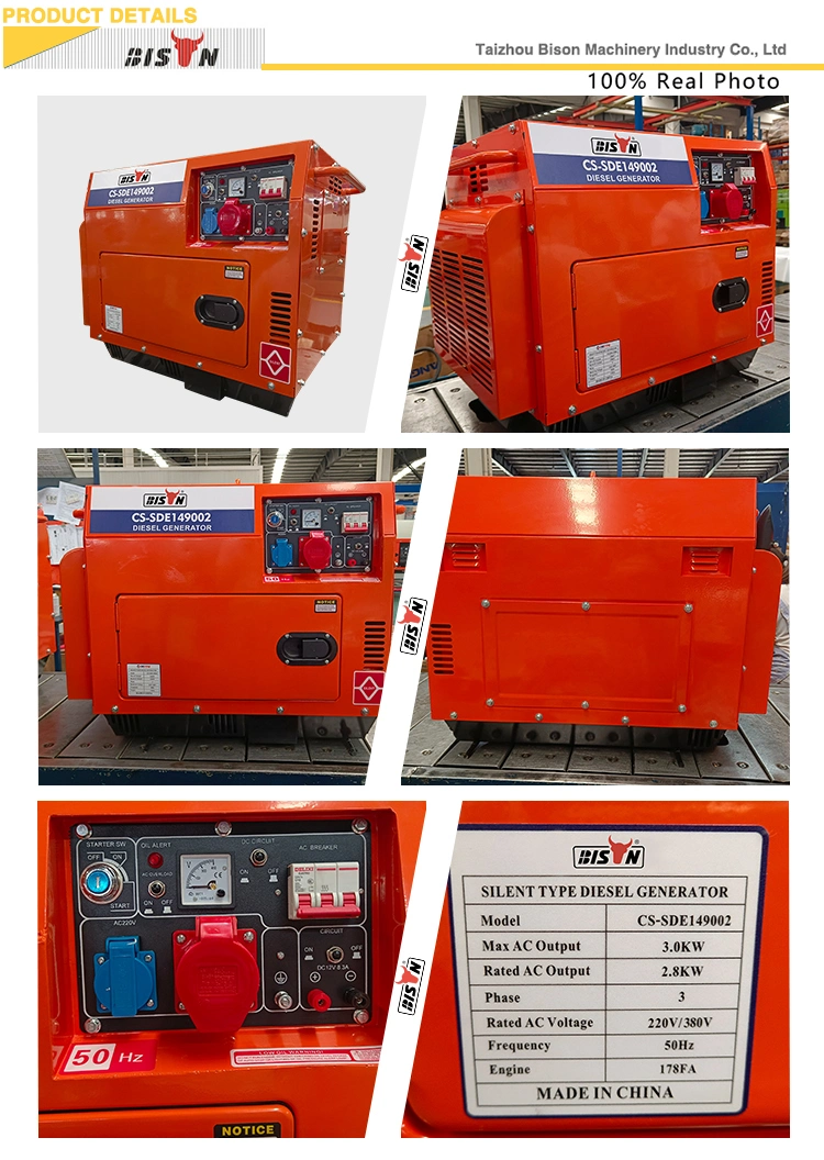 Bison 2000 Watt 3 kVA 4 Kw 220V Small Generator Price Diesel Silence Portable 4000 Watt Homes Generator with ISO