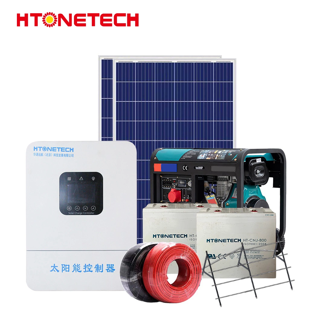 Htonetech All-in-One off Grid Solar Storage System 5kw 10kw China 5kw 300wp Monocrystalline Solar Panel 400 Kw Diesel Generator on and off Grid Solar System