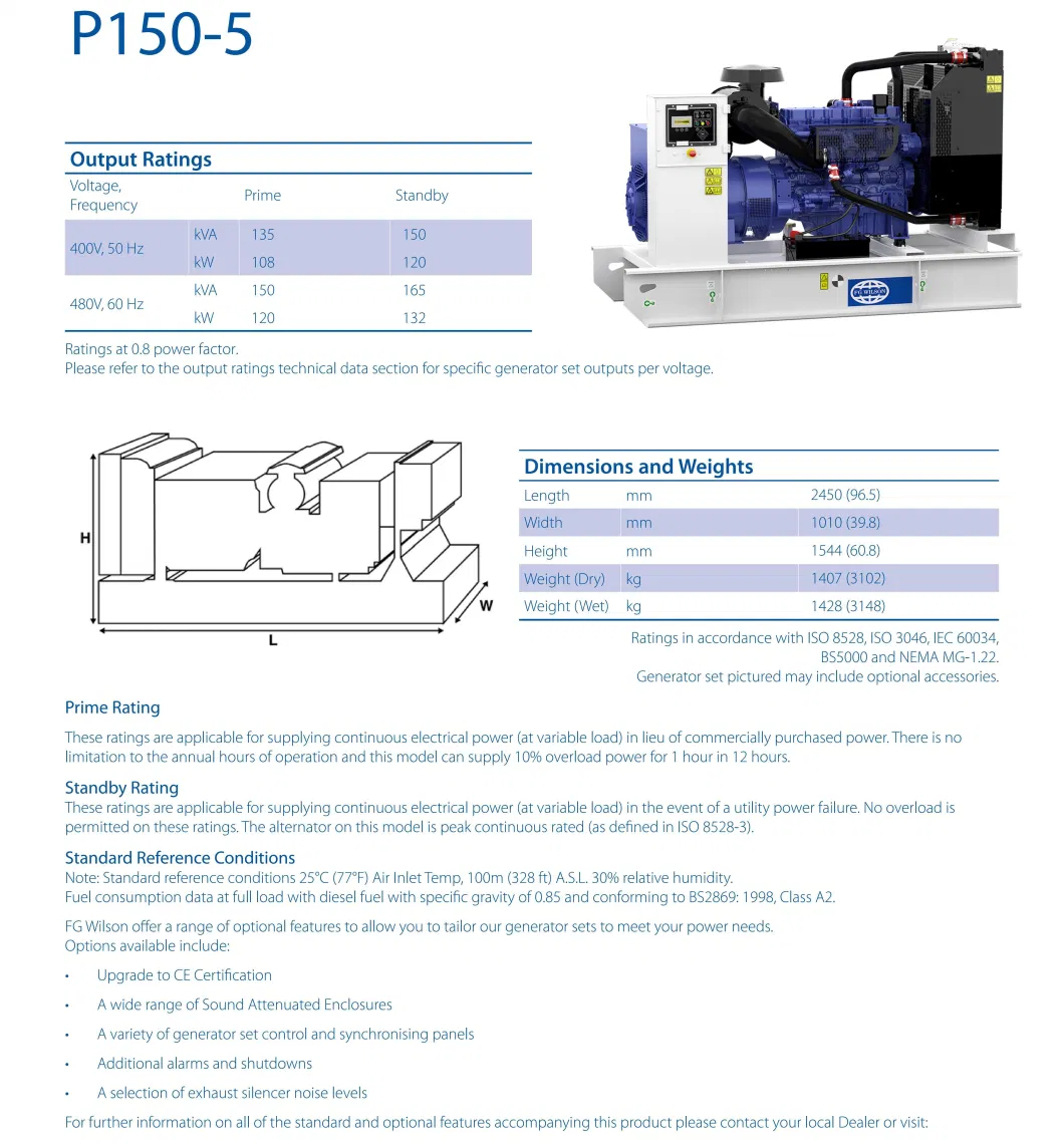 Heavy Duty Diesel Generator Set UK-Perkins Engine 150kVA Diesel Generator