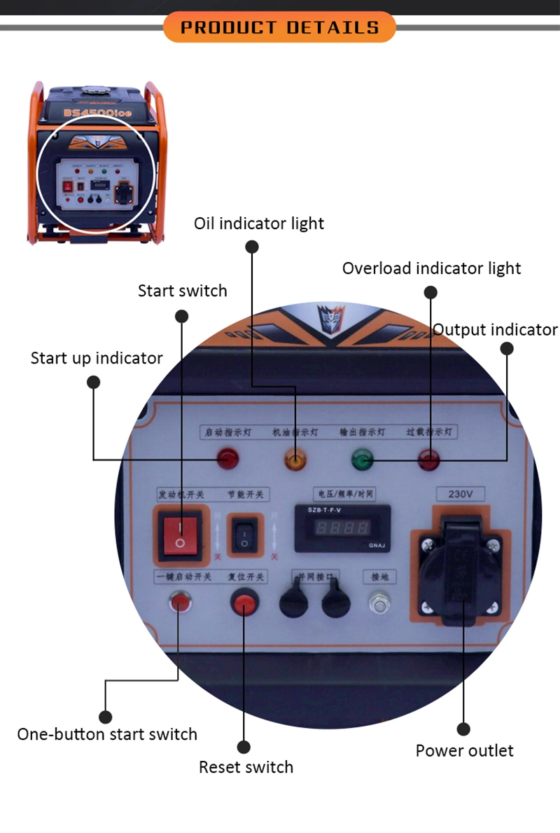 4.8/3600 Kw/ (R/Min) 33.3/35kg Aerobs 480*400*450mm Portable Digital Inverter Petrol Generator