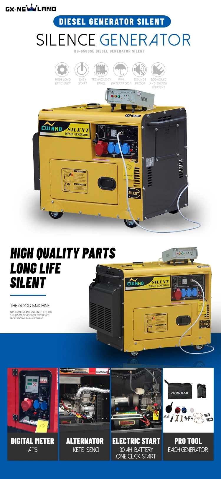 Newland 5.5kw Silent Diesel Generator with Low Fuel Consumption Per Hour