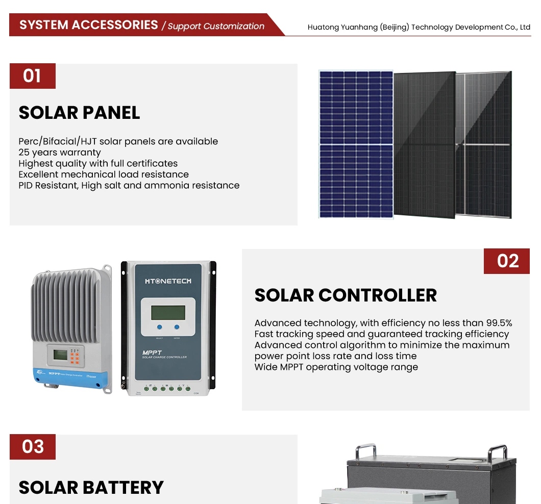 Htonetech 30 Kwh Complete off Grid Solar System Factory China 500W 800W 1000W 1500W 2009W Solar Cell Mono 650 kVA Diesel Generator on Grid Hybrid Solar System