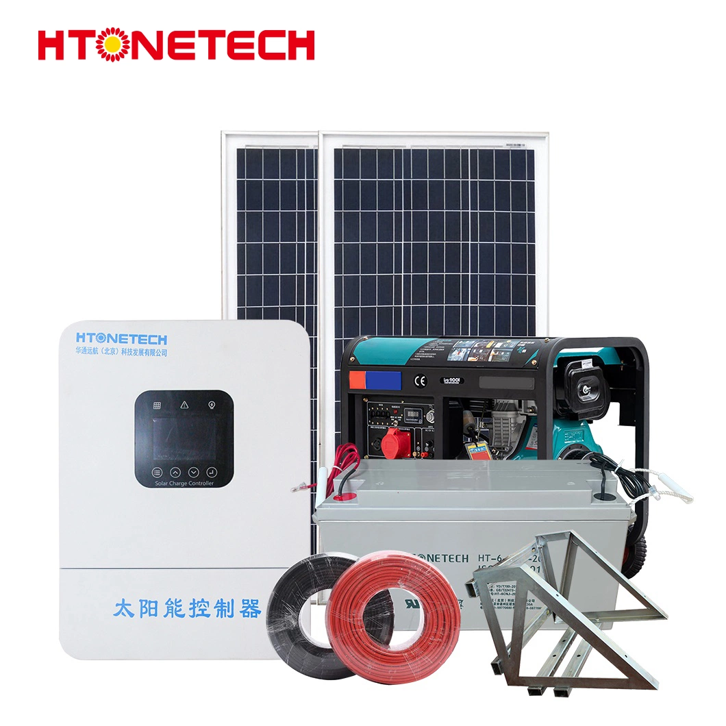 Htonetech 30 Kwh Complete off Grid Solar System Factory China 500W 800W 1000W 1500W 2009W Solar Cell Mono 650 kVA Diesel Generator on Grid Hybrid Solar System